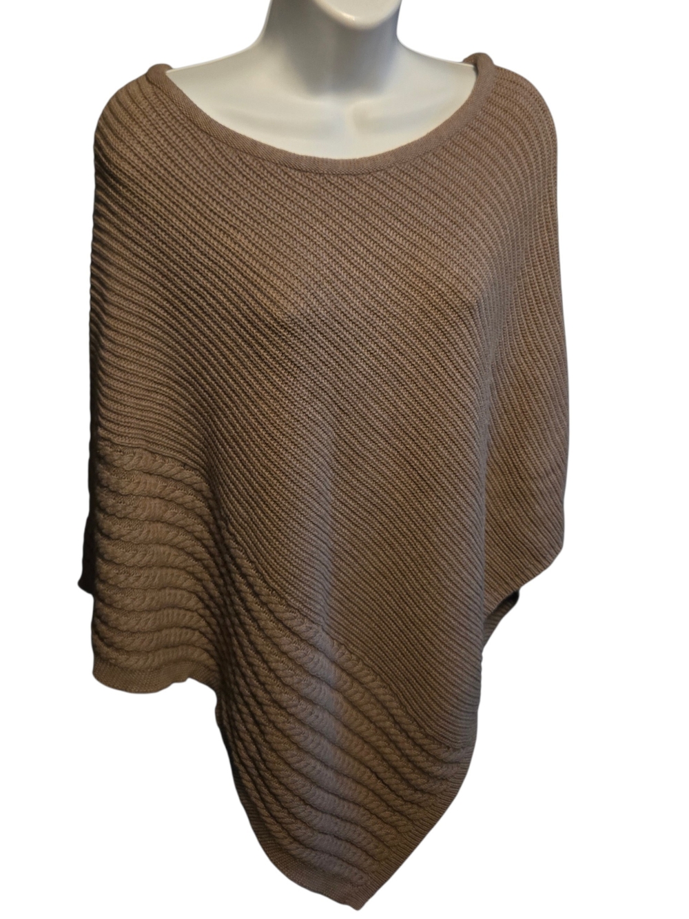 Women's Taupe Knit Shawl- Classic Ribbed Design Plus Size